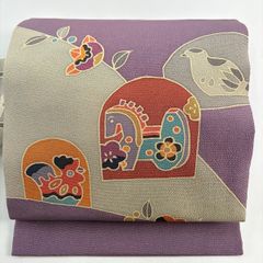 美品】 袋帯 逸品 羽田登喜男監修 鴛鴦 枝梅 金銀糸 箔 金色 お太鼓柄