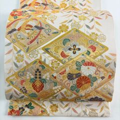 美品】 袋帯 秀品 鳳凰 花唐草 金糸 箔 金色 六通 正絹 【中古
