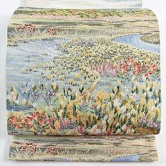 美品】 袋帯 秀品 鳳凰 花唐草 金糸 箔 金色 六通 正絹 【中古