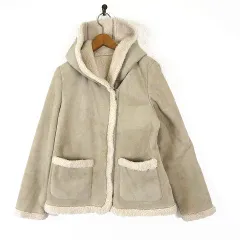 ジャケット フェイクムートン ボア 中綿 ナイロン 切替 フード ジップアップ M ベージュ