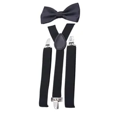 [ヒカリカ] サスペンダー ボウタイ 2点セット メンズ レディース キッズ 作業用 y字 大きいサイズ 蝶ネクタイセット カジュアル シンプル プレゼント (ブラック) [ブラック]