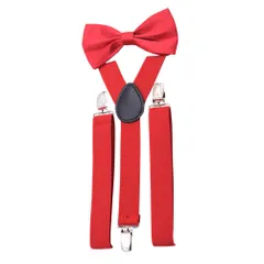[ヒカリカ] サスペンダー ボウタイ 2点セット メンズ レディース キッズ 作業用 y字 大きいサイズ 蝶ネクタイセット カジュアル シンプル プレゼント (レッド) [レッド]