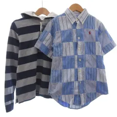ラルフローレン RALPH LAUREN 2点セット ボタンダウン 半袖 シャツ フード付き ボーダー カットソー 青 ネイビー 140 160 ■FF
