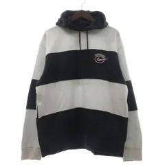 ナイキ NIKE × シュプリーム Supreme Stripe Hooded Sweatshirt パーカー スウェット 長袖 裏毛 ボーダー コットン 白 ホワイト 黒 ブラック M
