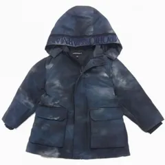 ◇EMPORIO ARMANI 中綿入り パーカージャケット コート キッズ  ネイビー タイダイ柄 エンポリオアルマーニ 袖内 リブニット 子供用