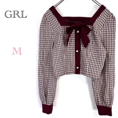 グレイル♡GRL【M】ショート丈ブラウス チェック柄 長袖カットソー リボン付きトップス 可愛い