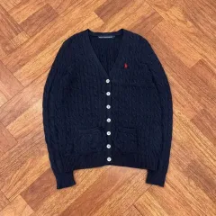 レディース L ポロ ラルフローレン ネイビー ケーブルニット カーディガン
