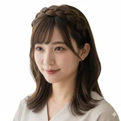 カチューシャ エクステ 三つ編み アレンジ 装着簡単 ワンタッチ ポイントエクステ サラサラ ダンス イベント コスプレ 取付簡単 エクステンション ヘアバンドタイプ (ブラウン) [ブラウン]