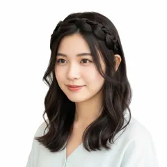 カチューシャ エクステ 三つ編み アレンジ 装着簡単 ワンタッチ ポイントエクステ サラサラ ダンス イベント コスプレ 取付簡単 エクステンション ヘアバンドタイプ (ブラック) [ブラック]