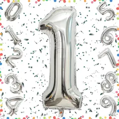 【人気商品】お祝い 記念日 パーティー ギフト 女の子 男の子 飾り付け 結婚式 ハッピーバースデー ナンバー1 40インチ 誕生日 披露宴 アルミ風船 シルバー 数字バルーン Exgox