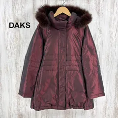 DAKS ダックス 定番チェック フォックスファー フード付き 玉虫 高級光沢 ミドル丈 ダウンジャケット レッド レディース アウター 大きいサイズ XLのサムネイル