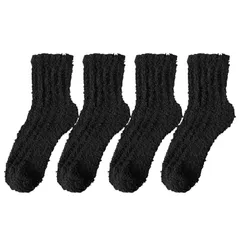 [FARFADET] もこもこ 靴下 レディース 暖かい 冬 厚手 防寒 ルームソックス あったか 可愛い ふわふわ 秋冬 無地 保温 22-26cm (ブラック) [ブラック]