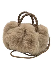 [kanaelun] レディース バッグ もこもこ ふわふわ ショルダー ハンド フェイク ファー ポーチ ２個持ち プレゼント 軽量 大容量 スマホ入れ シンプル ポシェット 春 秋 冬 かばん ソフト サコッシュ (カフェ) [カフェ]