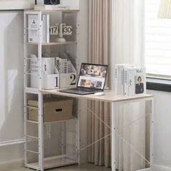 オフィスチェア+パソコンデスク セット 木目調 ホワイト 一体分離多用型パソコンデスク パソコンデスク ラック付き デスク ワークデスク 木製 学習デスク