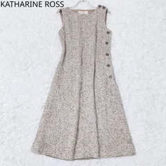 キャサリンロス　ニットワンピース　ノースリーブ　Aライン　フレア　ラウンドネック　サイドボタン　エレガント　フェミニン　上品　配色　サイズMA  Mサイズ相当