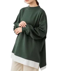 [Dep Club] 裏起毛 トレーナー レディース レイヤード風 ハイネック スウェット オーバーサイズ 防寒 あったか フリース 冬 長袖 ゆったり 体型カバー M L LL 3L 4L (JP, アルファベット, LL, 3 [ブラック] [LL-3L]