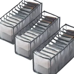 RYUBOF 下着 収納 仕切り 3個セット 衣類収納ボックス 11仕切り 靴下 下着 小物 収納ケース 折りたたみ メッシュ素材 通気性 (グレー) [グレー]