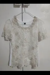 レース花柄パールブラウス半袖