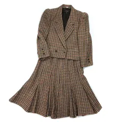 レリアン Leilian スーツ セットアップ チェック ツイード ダブル ジャケット スカート ベージュ 9