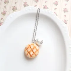 メロンパンとコットンパールのネックレス/Lサイズ/シルバーカラー