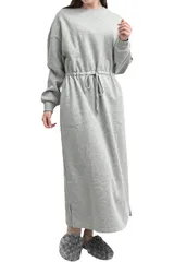 [MORE AUNI] ルームウェア ワンピース レディース 長袖 裏起毛 パジャマ 部屋着 ドロスト マキシ丈 ロング丈 暖かい カジュアル 秋冬 もこもこ ゆったり M L LL 大きいサイズ マタニティ 妊婦 入院着 大 [グレー / 8333] [M]