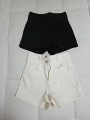 ハイウエスト ハーフパンツ 白 黒 新品 各出品