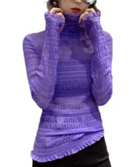 [グリーンパキラ] シースルー シアートップス 春 秋 ブラウス レディース 長袖 トップス ハイネック レイヤード カットソー 重ね着 着回し インナー 伸縮 薄手 春服 秋服 紫 (パープル) [パープル]