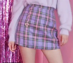 パープル CHECK ハートチェーン ミニスカート ハイウエスト バイオレット 紫 ハイティーン Kitsch