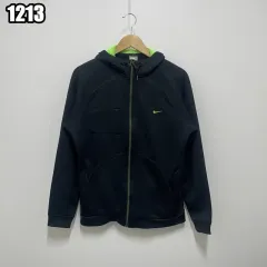 M NIKE ブラックX蛍光スウッシュロゴ スポーツウェア 機能性 フードジップアップ ジャケット