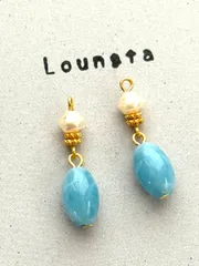 3842チェコビーズピアス チェコビーズ パールピアス ブルー 小ぶりピアス 樹脂ピアス