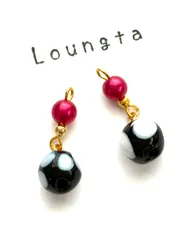 3847ランプワークビーズ ドット柄 ブラック ホワイト パールピアス レッド 樹脂ピアス ガラスビーズピアス