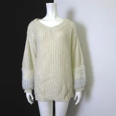 マジェスティックレゴン MAJESTIC LEGON amelier ニット セーター ざっくり オーバーサイズ シャギー 長袖 Vネック M-L アイボリー オフ白 グレー