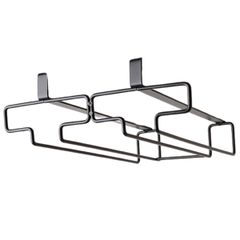 RYUBOF ワイングラスホルダー 吊り下げ 収納 ネジ止め不要 穴あけ不要 棚厚調整可能 吊り戸棚用 ホワイト ブラウン ゴールド ブラック １レーン ２レーン ３レーン キッチン収納 (ブラック, ２レーン) [ブラック] [２レーン]