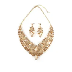 [ＫＫ　Ｓｏｌｉｓ] ビジュー ネックレス イヤリングまたはピアス セット マルキースカット ドレスアップ・結婚式・演奏会・撮影会・舞台に映えるラグジュアリーアクセサリー 【セレスティアルシリーズ】 (シャンパンゴール [シャンパンゴールド] [ピアスセット]