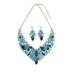 [ＫＫ　Ｓｏｌｉｓ] ビジュー ネックレス イヤリングまたはピアス セット マルキースカット ドレスアップ・結婚式・演奏会・撮影会・舞台に映えるラグジュアリーアクセサリー 【セレスティアルシリーズ】 (オーシャンブルー, [オーシャンブルー] [ピアスセット]