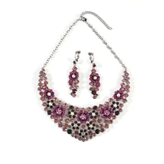 [ＫＫ　Ｓｏｌｉｓ] フラワーラグジュアリーラインストーンネックレス＆ピアス/イヤリングセット（国産パーツ使用）｜ブライダル・ステージ・演奏会・ダンスアクセサリー 社交ダンス・ベリーダンス・ショーアクセサリー (イヤリングセット) [イヤリングセット]