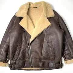【英国製】ムートン ライダースジャケット 茶 XL レザージャケット ボア 羊革 本革