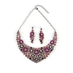 [ＫＫ　Ｓｏｌｉｓ] フラワーラグジュアリーラインストーンネックレス＆ピアス/イヤリングセット（国産パーツ使用）｜ブライダル・ステージ・演奏会・ダンスアクセサリー 社交ダンス・ベリーダンス・ショーアクセサリー (ピアスセット) [ピアスセット]