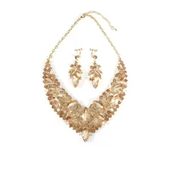 [ＫＫ　Ｓｏｌｉｓ] ビジュー ネックレス イヤリングまたはピアス セット マルキースカット ドレスアップ・結婚式・演奏会・撮影会・舞台に映えるラグジュアリーアクセサリー 【セレスティアルシリーズ】 (シャンパンゴ [シャンパンゴールド] [イヤリングセット]