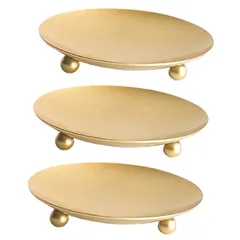 GLEAVI 3個点 鉄製キャンドルスタンド キャンドルプレート 金色 大型 シンプル デザイン 結婚式や誕生日パーティーになプレゼント アイロン