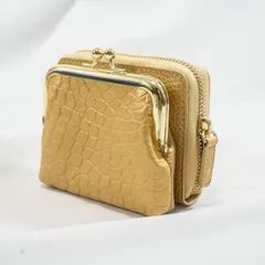 ☆未使用級☆ 三宝 クロコダイル がま口 財布 ゴールド CITES対応 本クロコ レザー コンパクト ウォレット 正規品