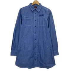 x-girl　シャツワンピース　長袖　ひざ丈　ロングカットソー　レギュラーカラー　胸ポケット　両面刺しゅう　ワンポイント　ブランドロゴ　ストリート　古着