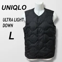 UNIQLO ユニクロ メンズ ウルトラライトダウンコンパクトベスト L ウェーブキルト 2Wayネック Vネック  311-443329 ブラック系 (L044)★