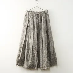 美品 サマンサモスモス Samansa Mos2 SM2 葉っぱ柄タックギャザースカート F＼グレー ゴム ロング イージー【2400014741896】
