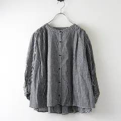 サマンサモスモス Samansa Mos2 SM2 スタンドギャザーブラウス F‖ブラック トップス ワイド ギンガムチェック【2400014746426】