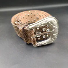 【TAKA62-19】◇ B.B.SIMON ビー.ビー. サイモン ｢ラインストーン&スタッズ ウエスタン風 レザーベルト｣ メンズ ブラウン