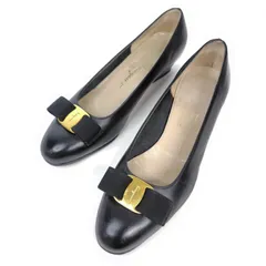 Salvatore Ferragamo 23.5cm フェラガモ ヴァラ パンプス 6.5C リボン レザー ブラック 定番 レディース靴