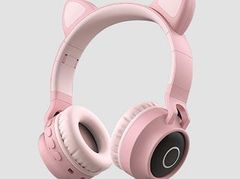 ネコ耳ヘッドホン 耳が光る LED ワイヤレス Bluetooth 3.5mmジャック ヘッドフォン ヘッドホン ネコ 猫耳 ピンク ベージュ 380120F
