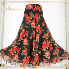 社交ダンス 衣装 スタンダード スカート レッスンウェア 練習着 Create-Sun クリエイトサン 赤 黒 緑 ブラック系 グリーン系 レッド系 花柄 フレアスカート ダンス用スカート プリーツ おしゃれ 可愛い レディース 伸縮性あり 花柄スカート