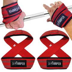 INSHAPER リストストラップ 逆三角形になる背中 簡単装着 手首保護パッド付 広背筋 筋トレ デッドリフト チニング (M, レッド) [レッド] [M]